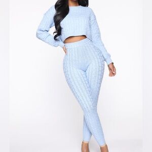 Fashion Nova Light Blue Cable Knit Two-Piece Set